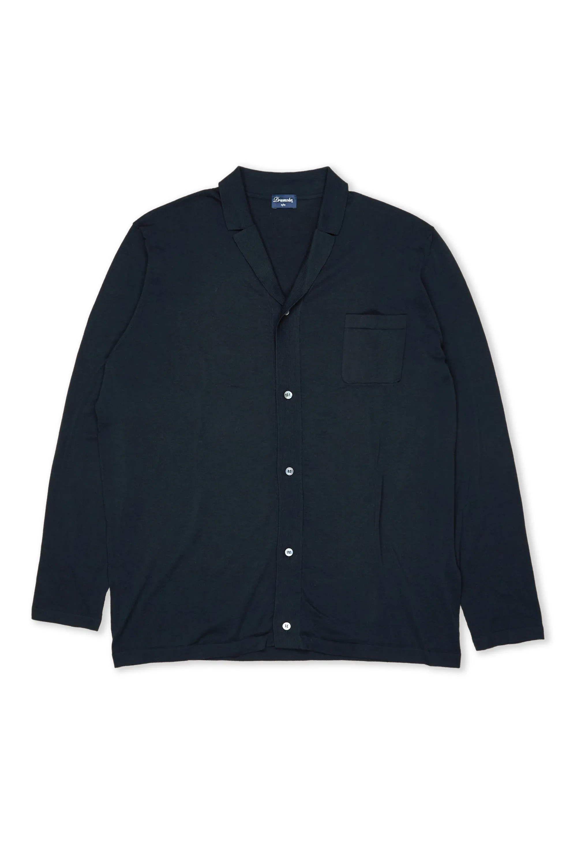 Stylish Navy Cotton Knitted Long Sleeve Shirt by Drumohr