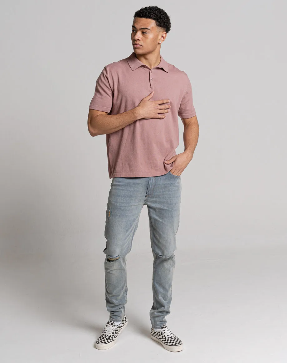 ESSENTIAL OVERSIZED SHORT SLEEVE KNITTED POLO | PINK