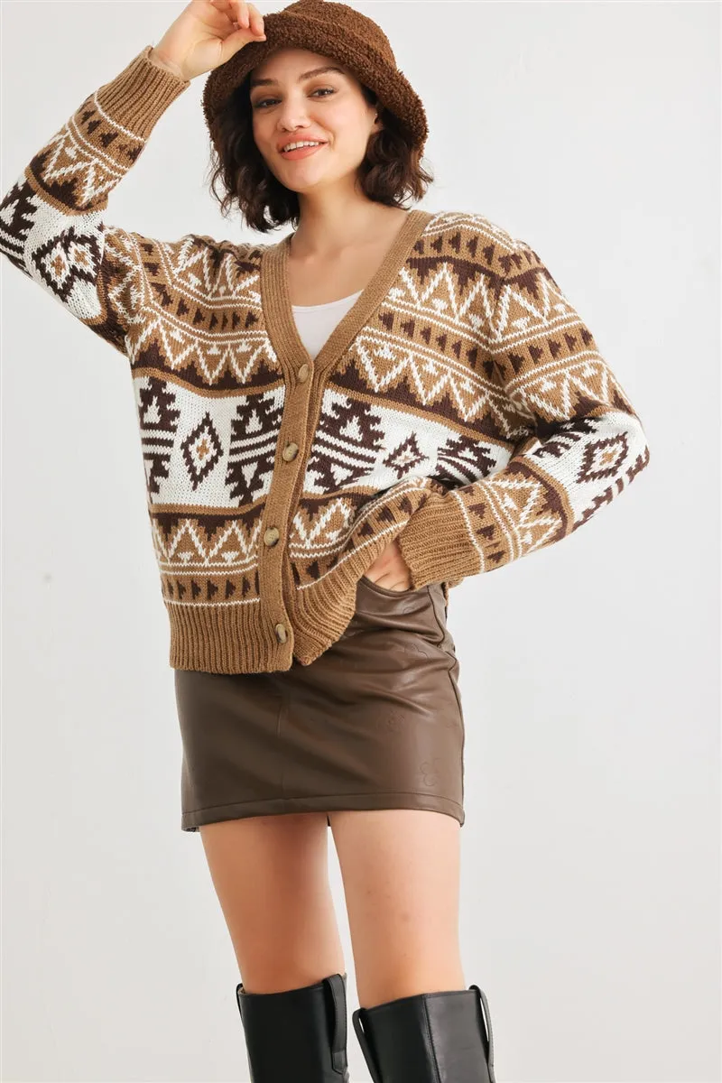 Fair Isle Knit Button-up Long Sleeve Cardigan Sweater