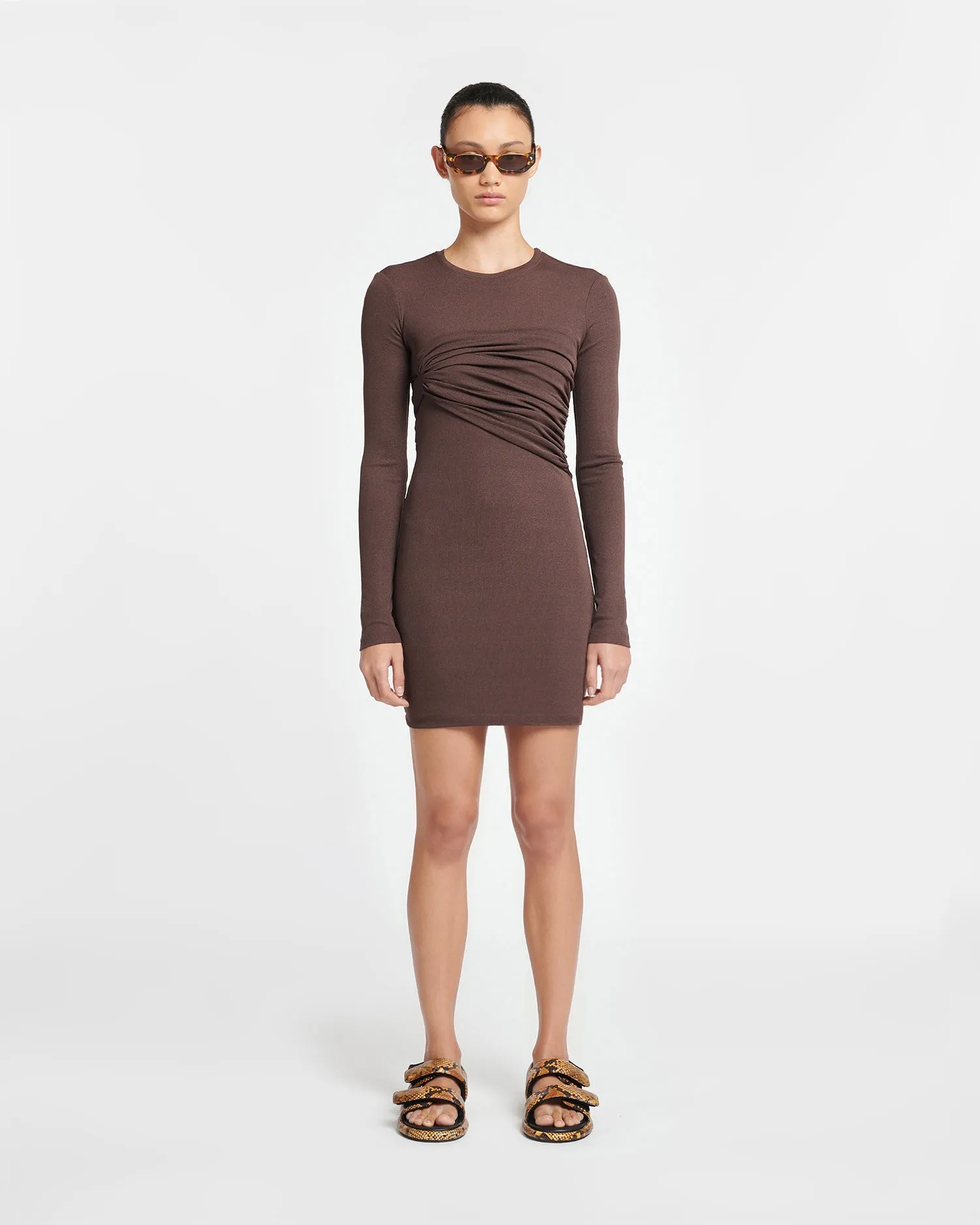 Feiko - Draped Mesh-Jersey Mini Dress - Nutmeg