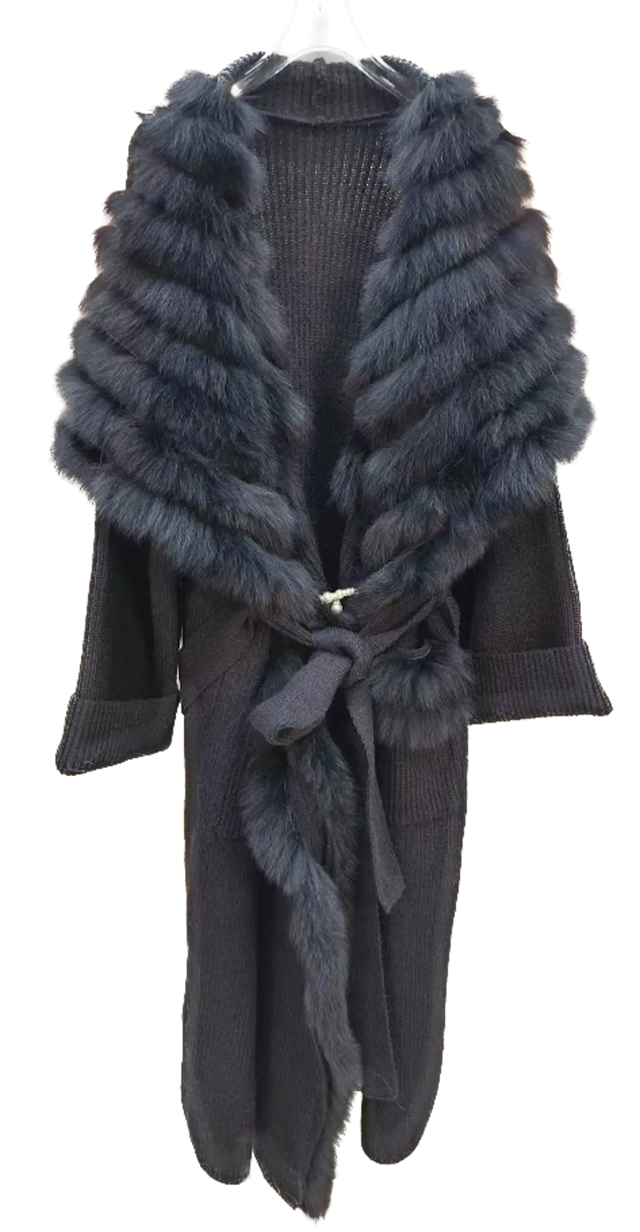 Fox Fur Trim Maxi Sweater Cardigan