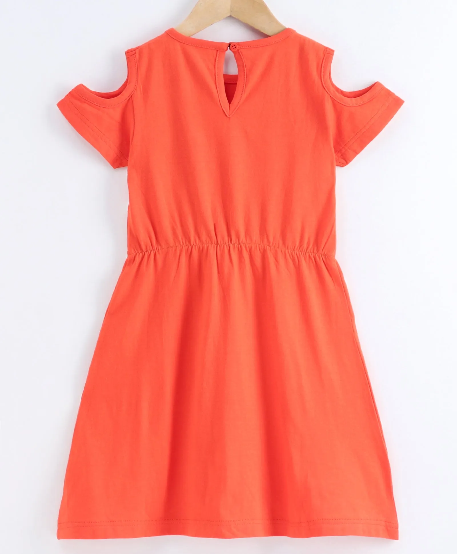 Girls Cotton Jersey Dress with Cold Shoulder sleeves