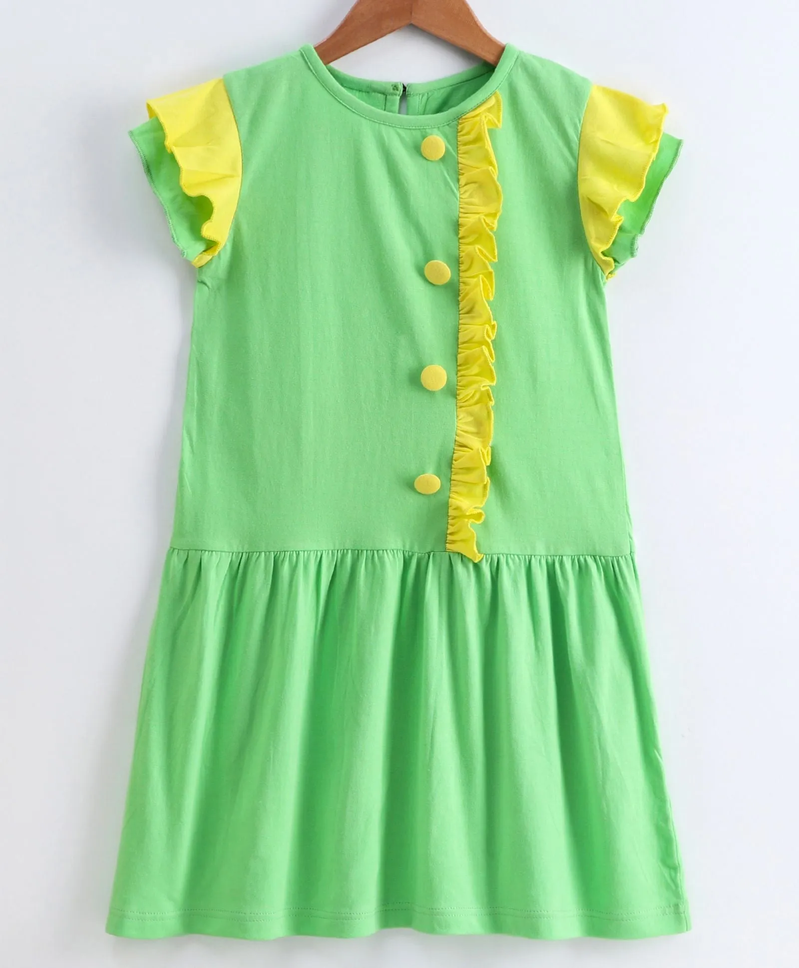 Girls Cotton Jersey Dress with Frill Sleeves