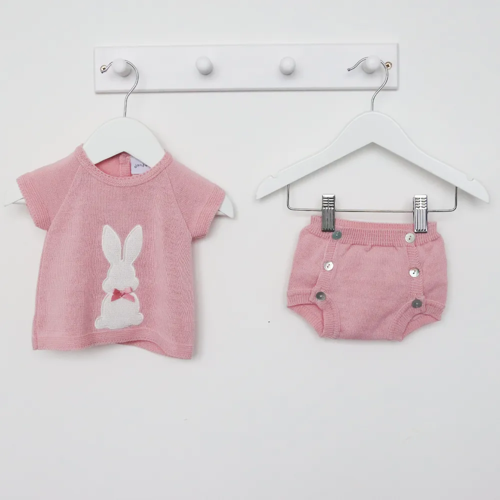 Girls Pink Knitted Bunny Top & Short