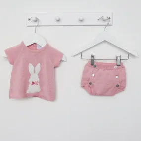 Girls Pink Knitted Bunny Top & Short