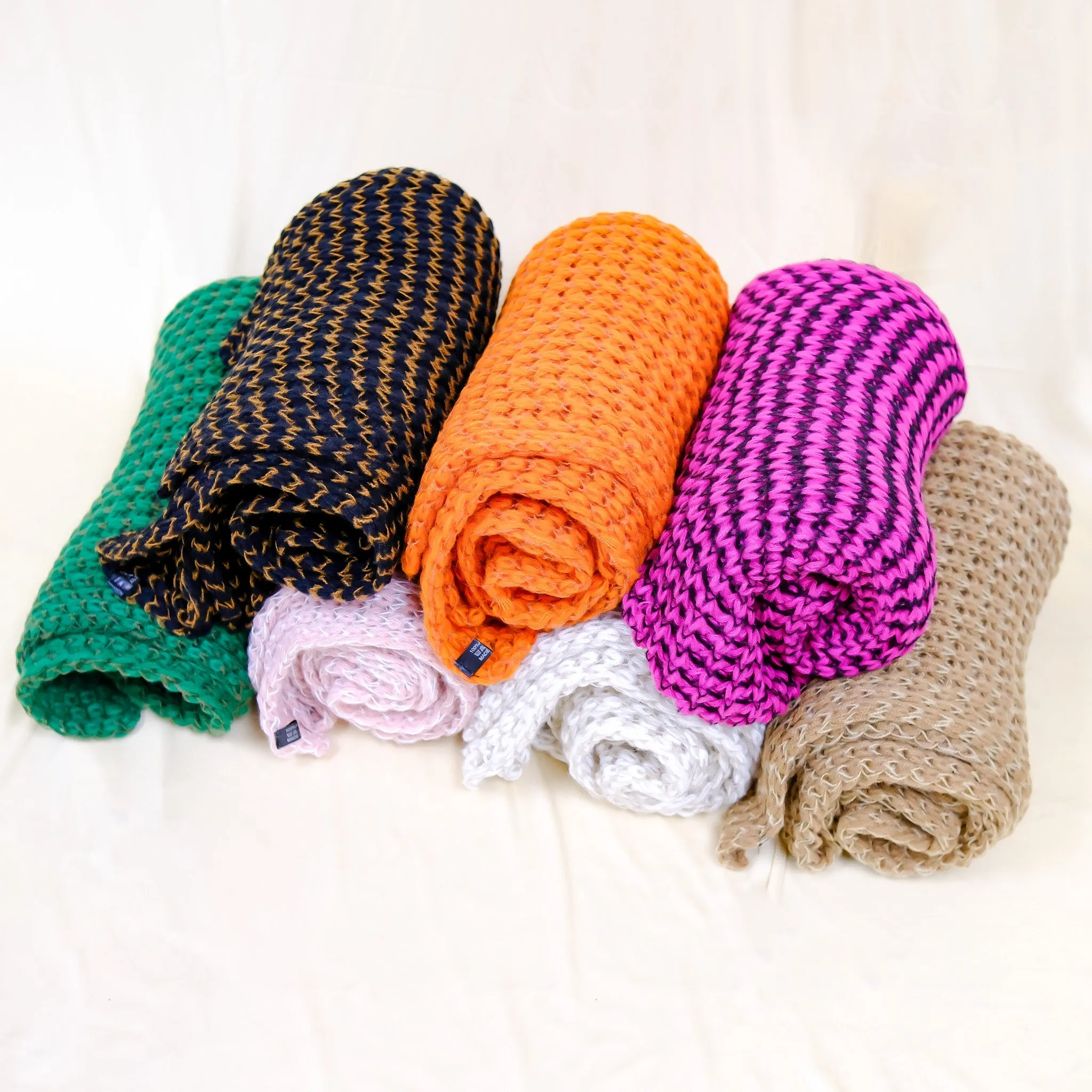 Hand Knitted Wool Blend Long Scarfs (Pack of 10)