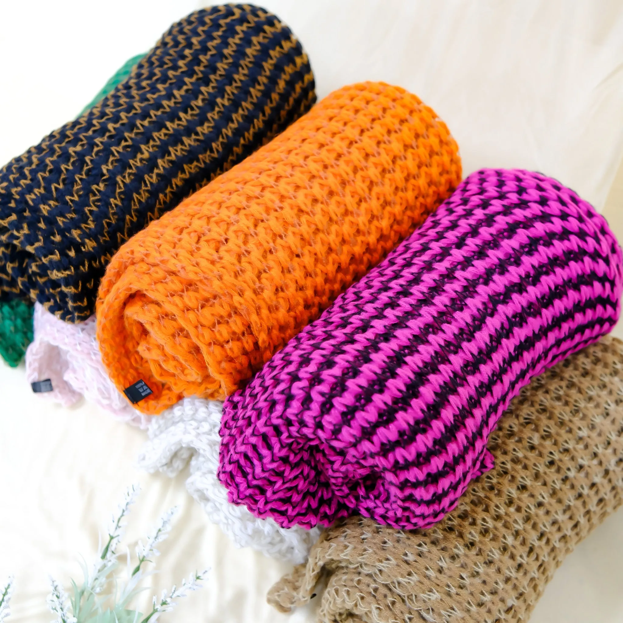 Hand Knitted Wool Blend Long Scarfs (Pack of 10)