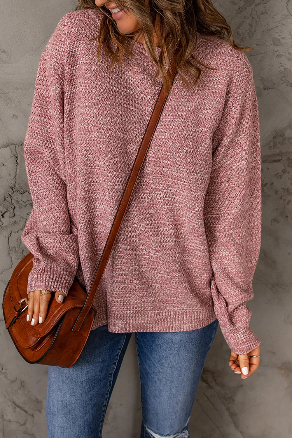 Heathered Dropped Shoulder Round Neck Sweater