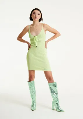 House Of Holland Green Knitted Mini Dress With Tie Detail