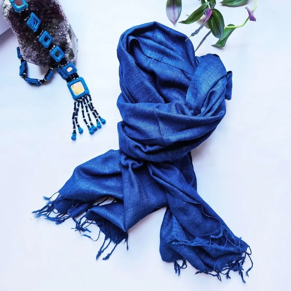 Indigo Handwoven Eri Silk Scarf