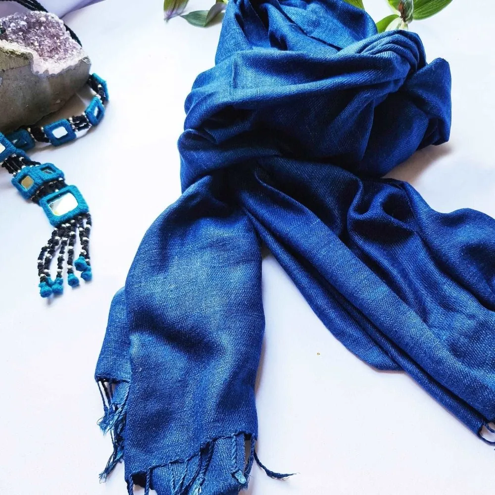 Indigo Handwoven Eri Silk Scarf