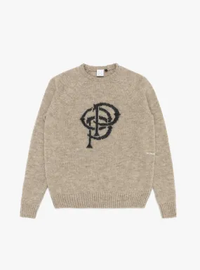 Knitted Crewneck Sweater with Initials - Sesame Color