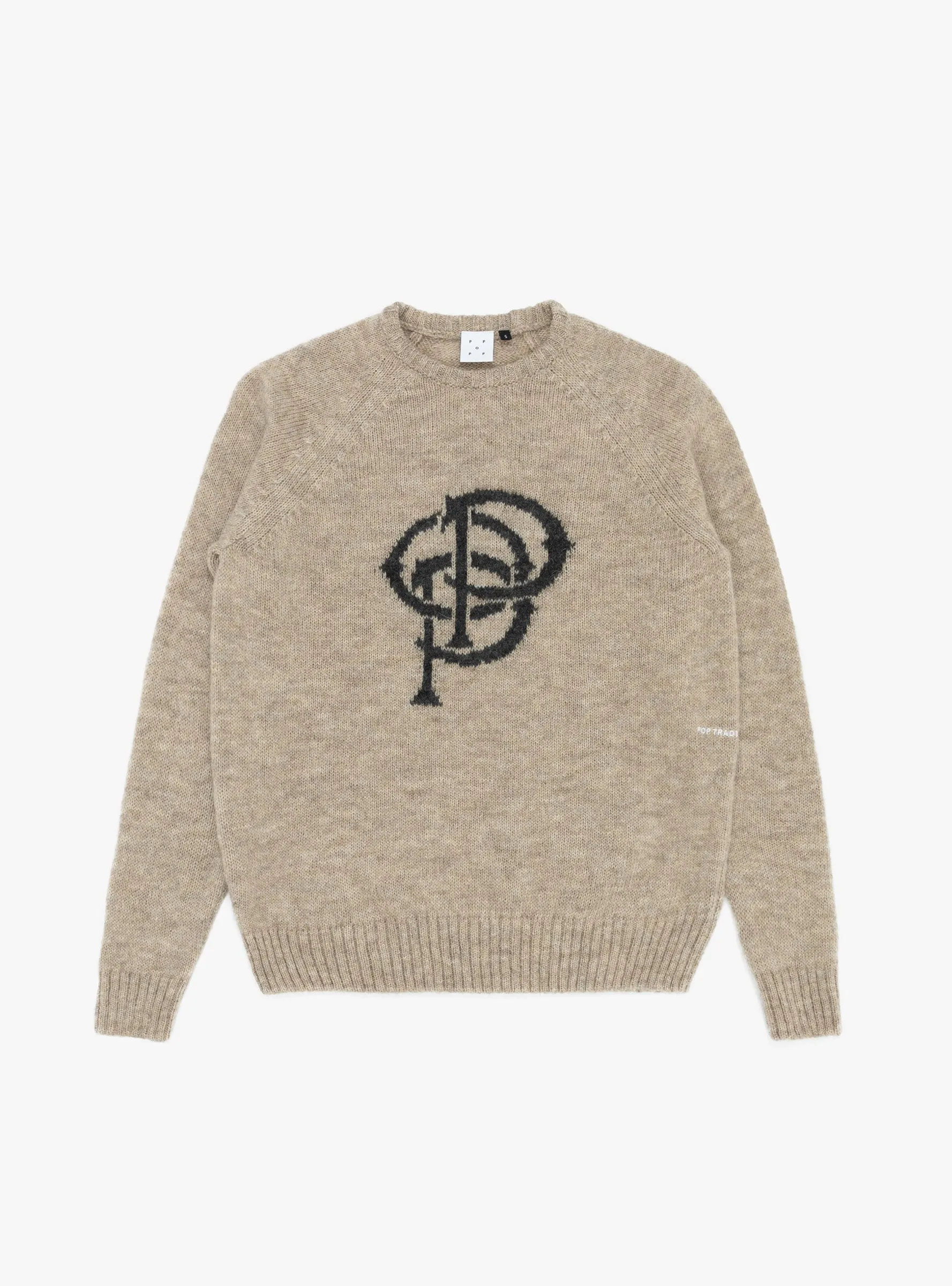 Knitted Crewneck Sweater with Initials - Sesame Color