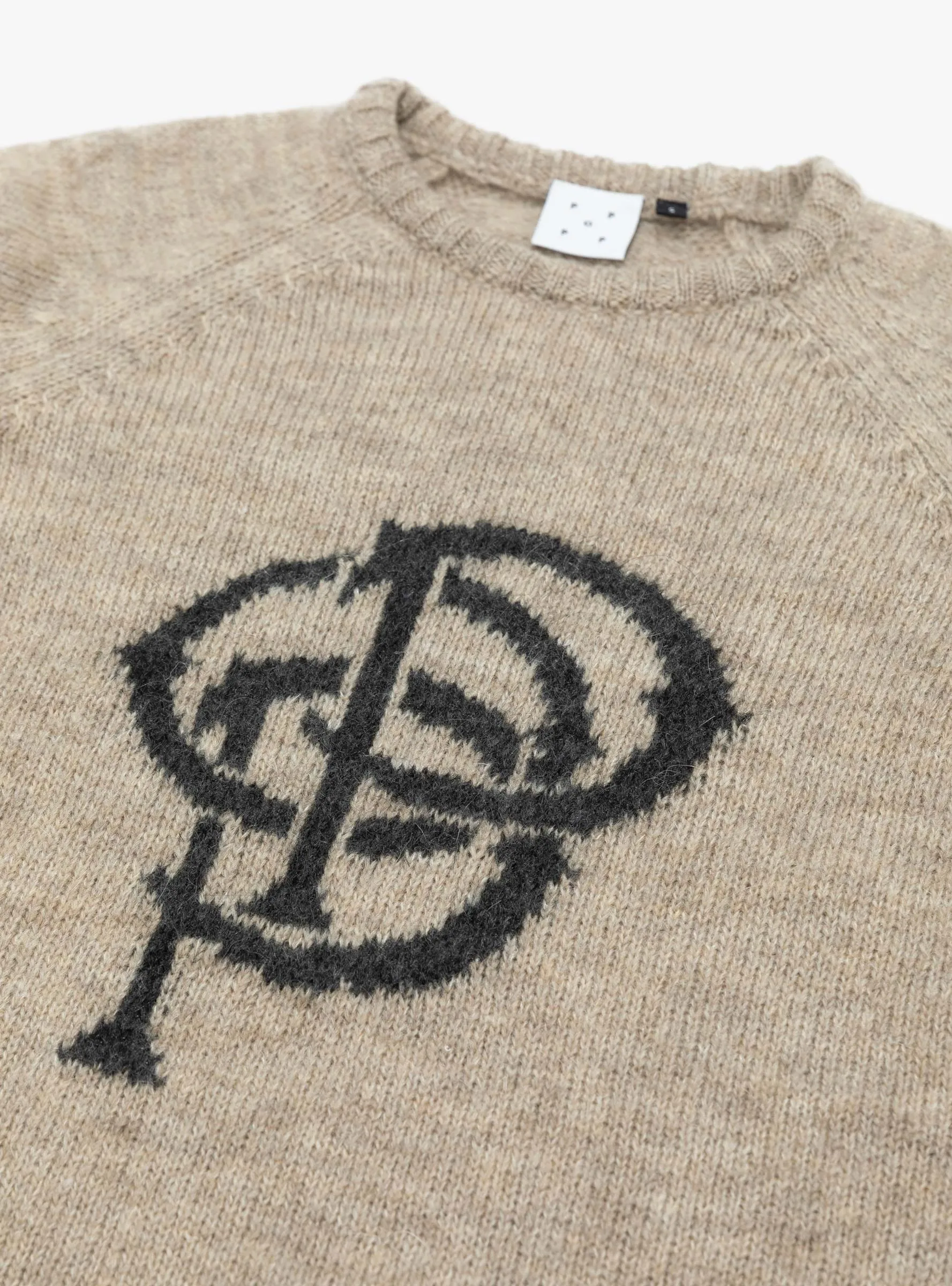 Knitted Crewneck Sweater with Initials - Sesame Color