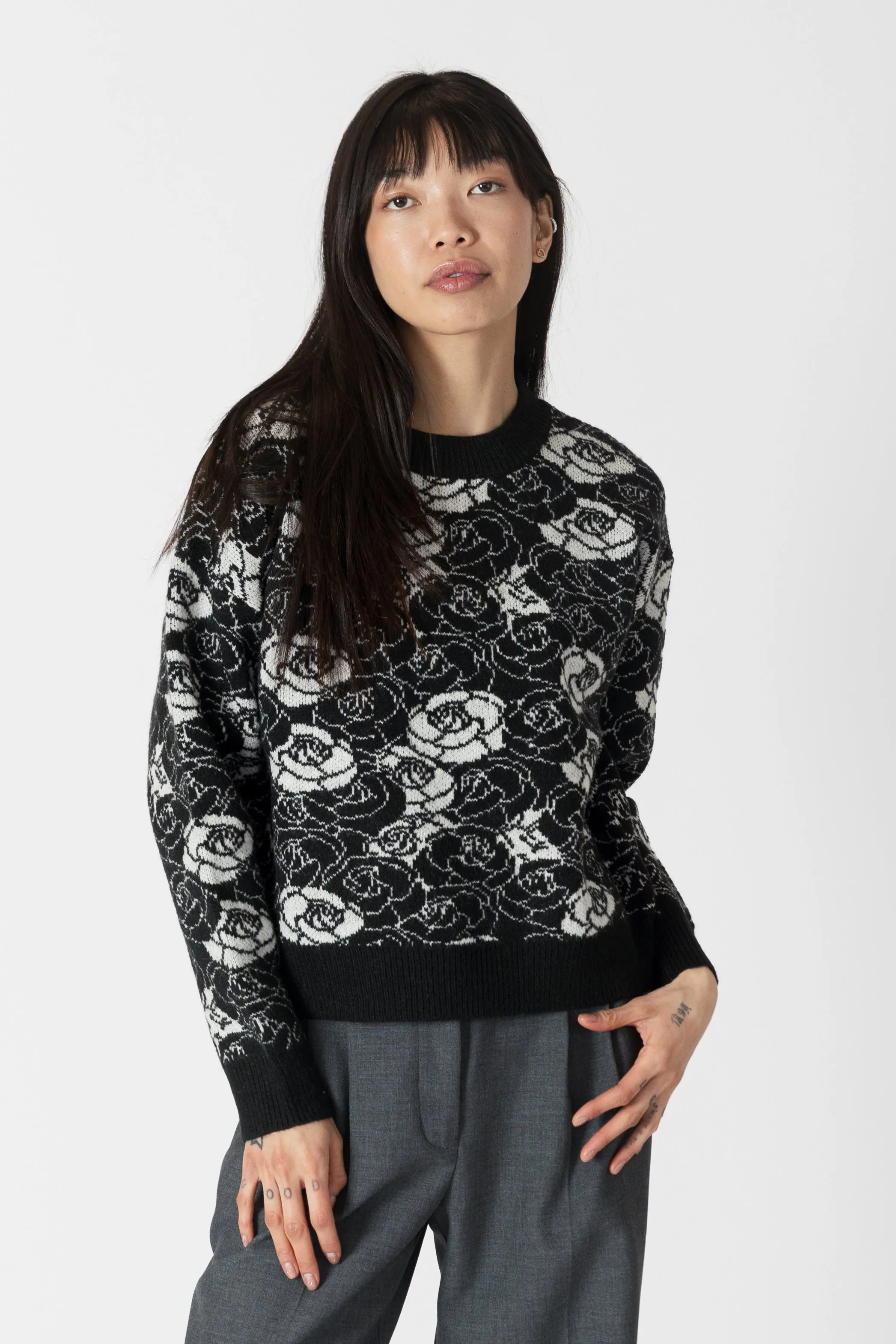 JORDYN ROSE PRINT CREW NECK SWEATER