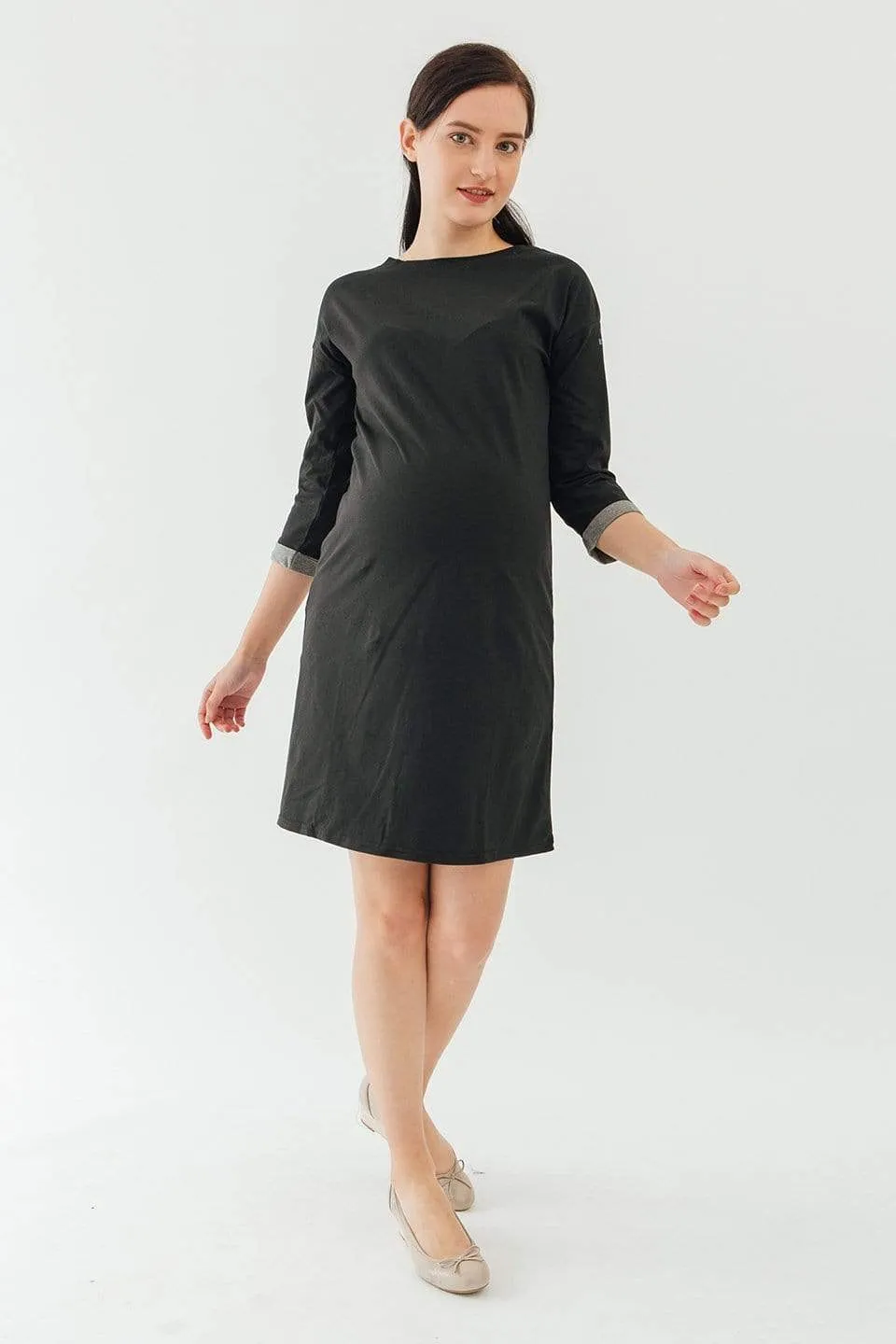 Knitted Long Sleeve Charna Broad Neck Mozzie Maternity Clothes Black