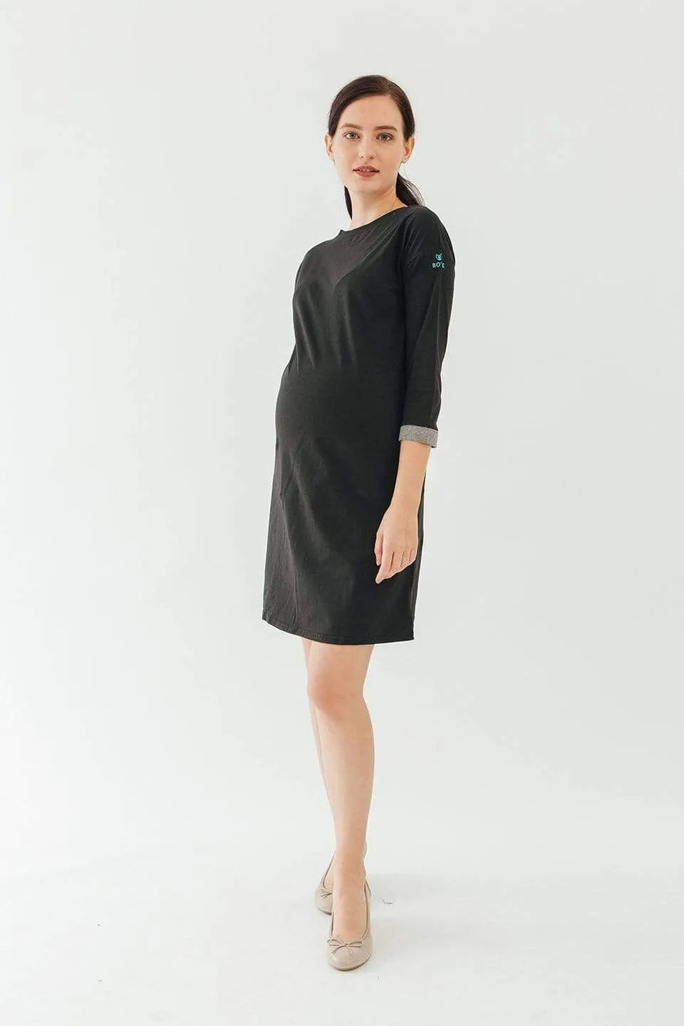 Knitted Long Sleeve Charna Broad Neck Mozzie Maternity Clothes Black