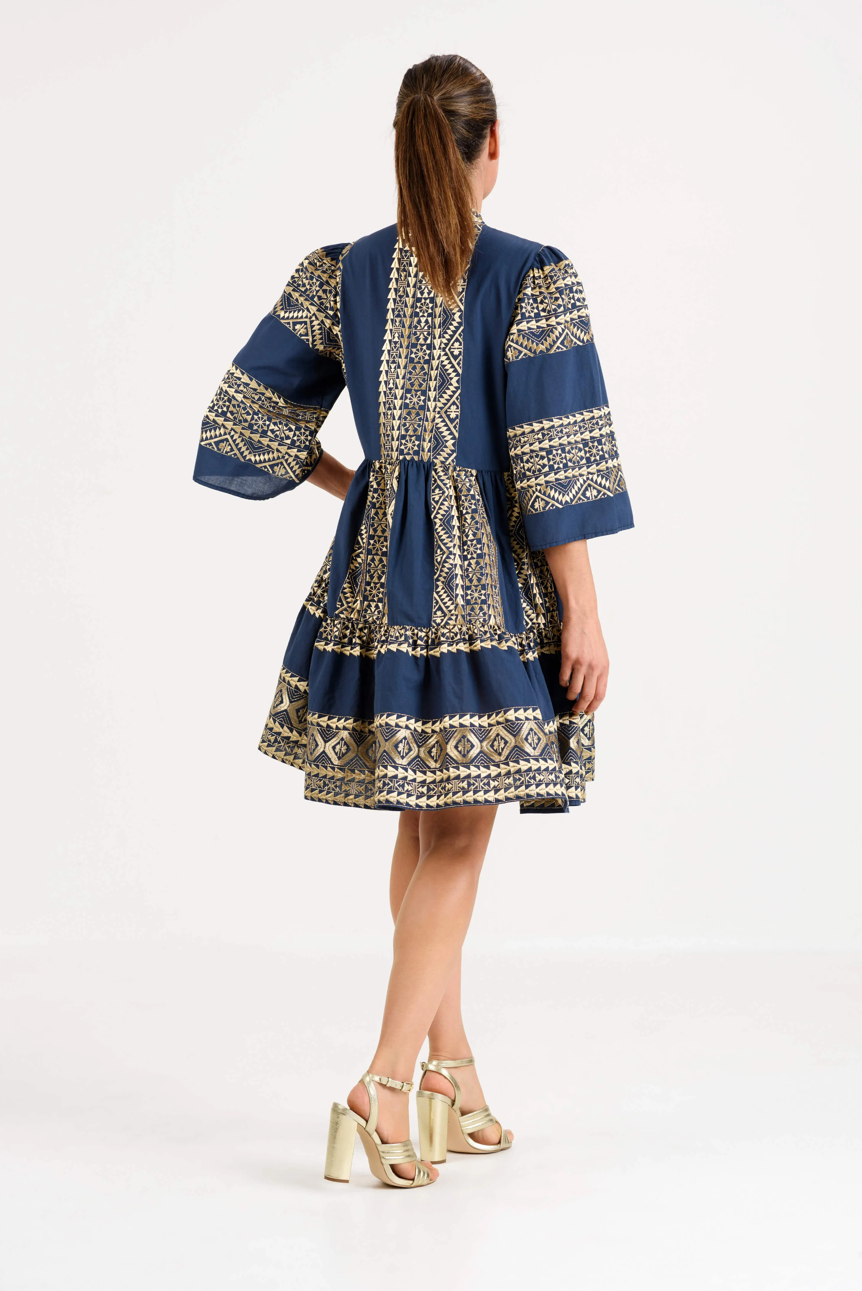 Kori Short Cotton Dress | Navy & Gold