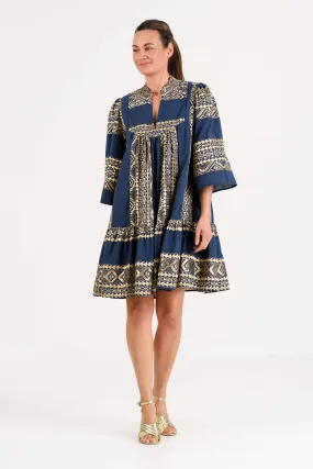 Kori Short Cotton Dress | Navy & Gold