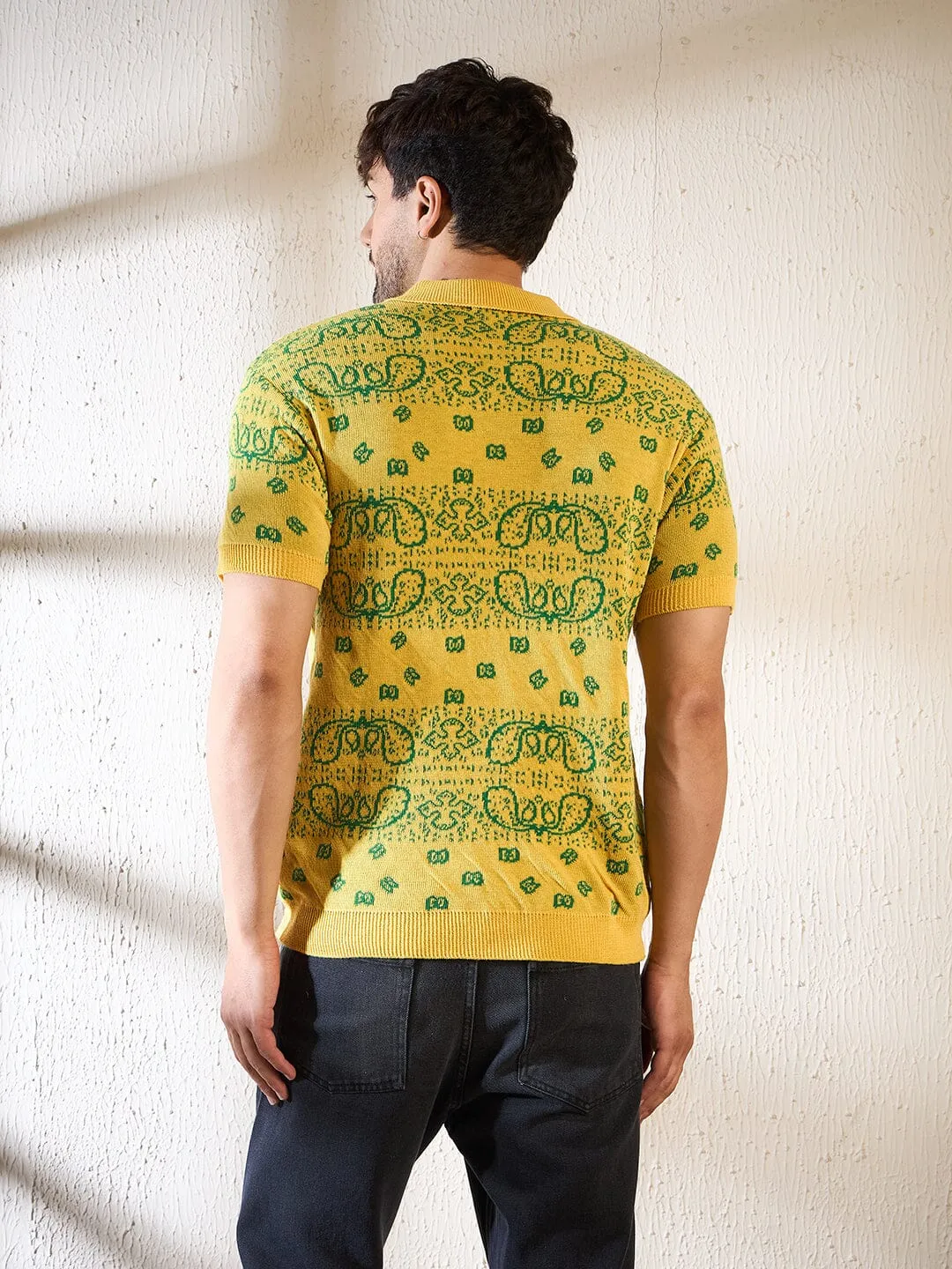 Lemon Paisley Knitted Polo Tshirt