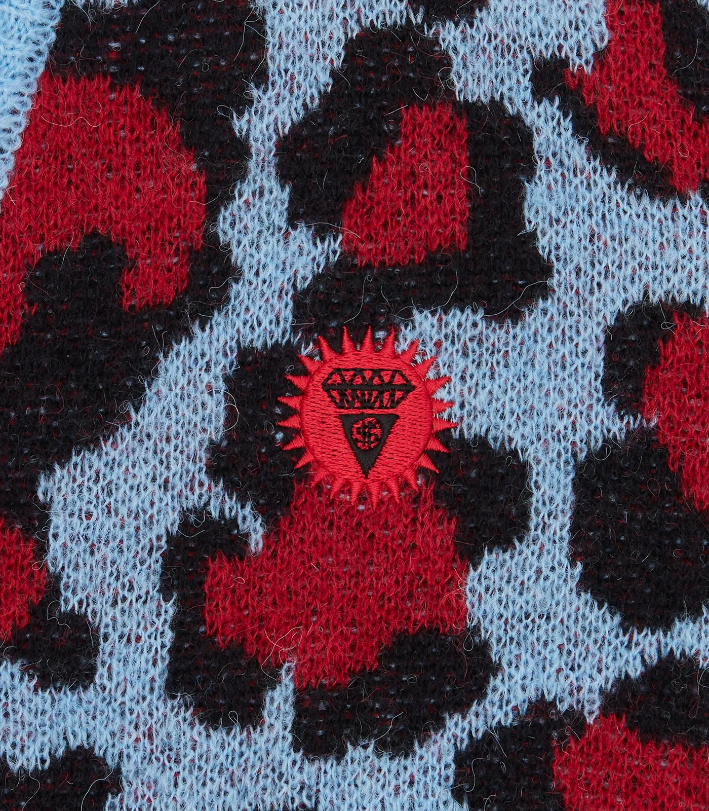 LEOPARD PRINT KNITTED CARDIGAN - RED/BLUE