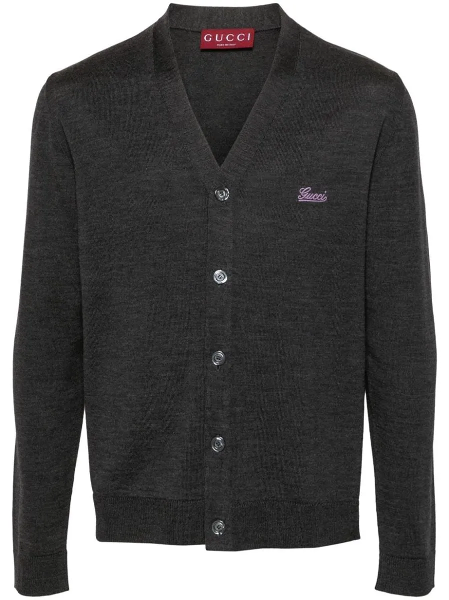 LOGO-EMBROIDERED WOOL CARDIGAN