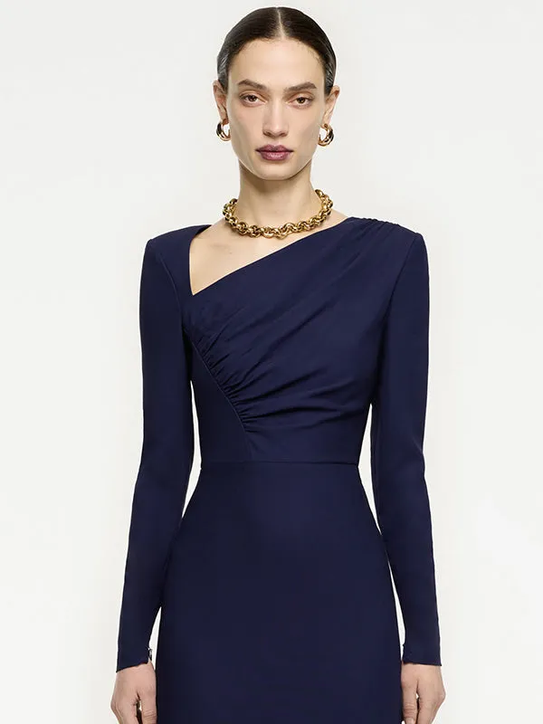 Long Sleeve Stretch Dress in Navy