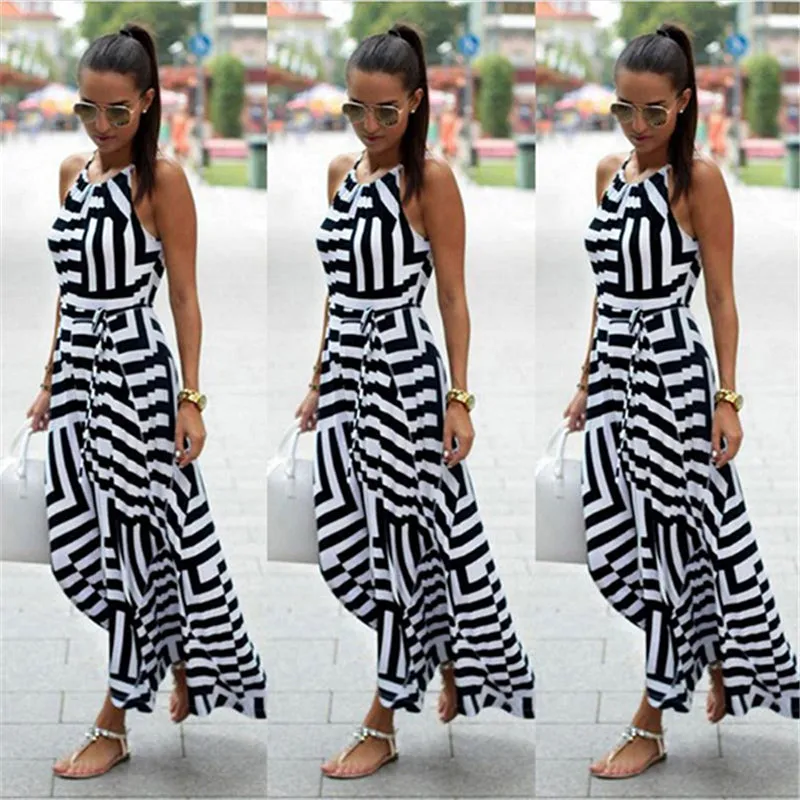 Long Striped Strap Maxi Dress