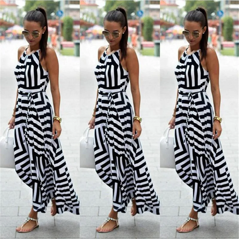 Long Striped Strap Maxi Dress