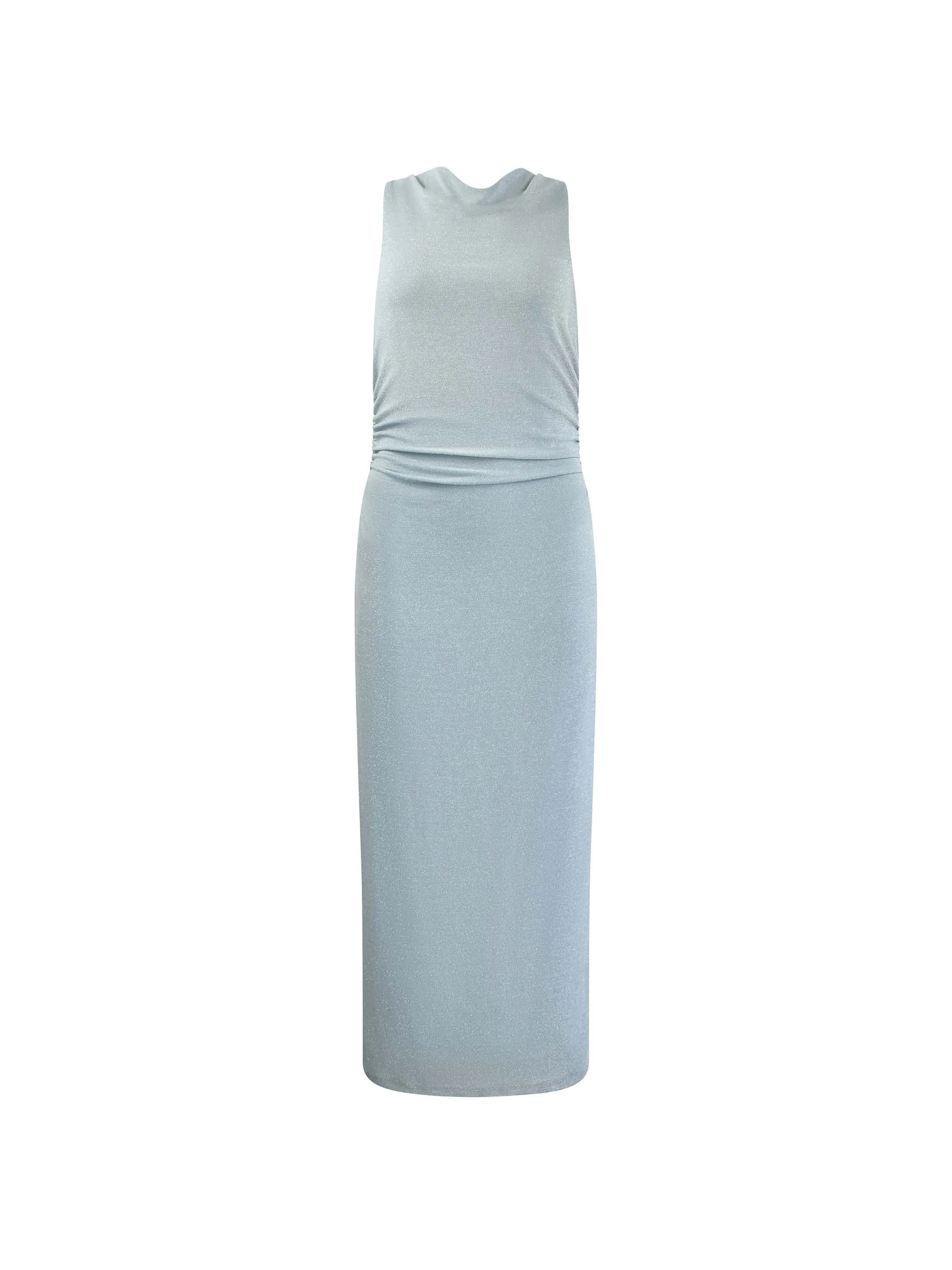 Maeva Blue Sparkle Jersey High Neck Midi Dress