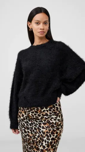 Meena Fluffy Boat Neck Sweater in Blackout