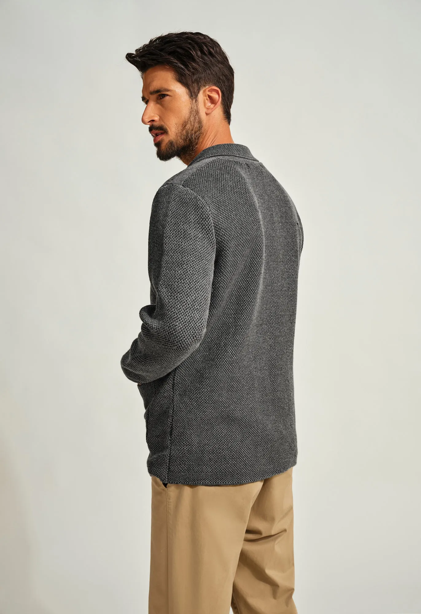 Men Notch Lapel Cardigan Long Sleeve V-Neck Two-Button Sweater Knitwear