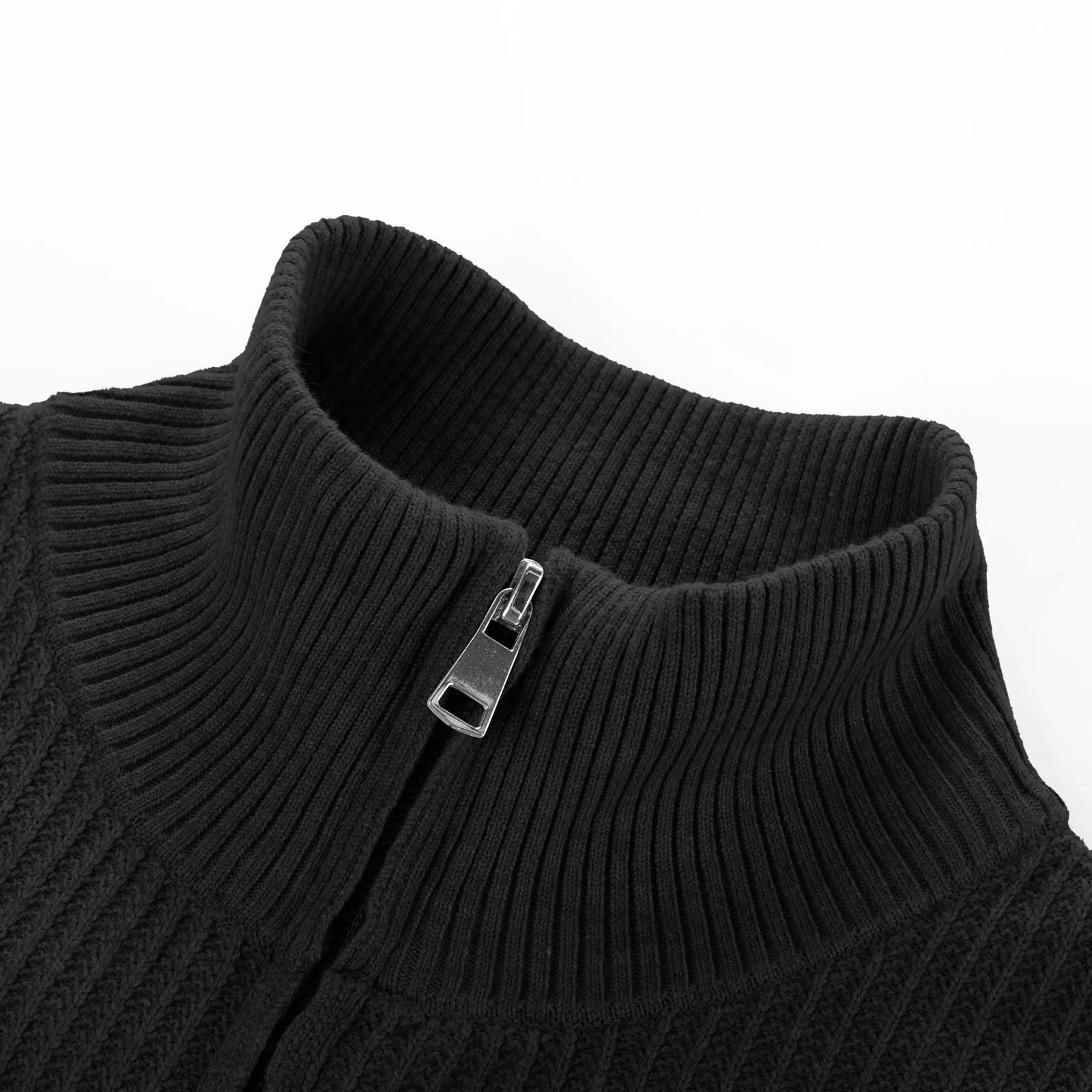 Men Zip-up Cardigan Long Sleeve Stand Collar Dropped Shoulder Sweater