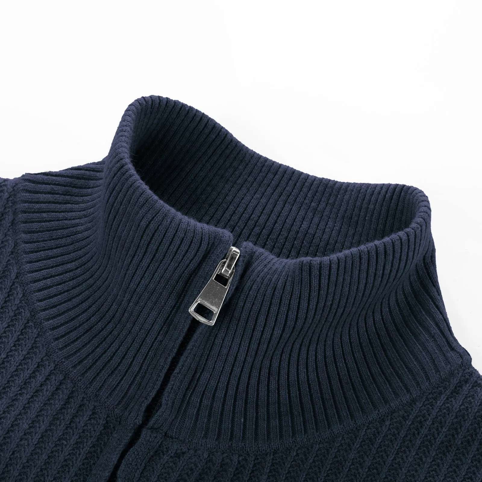 Men Zip-up Cardigan Long Sleeve Stand Collar Dropped Shoulder Sweater