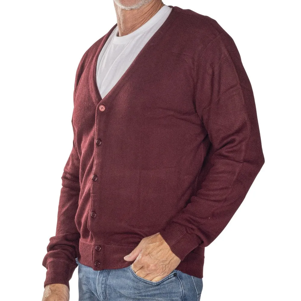 Men's Links Cardigan Sweater- Burgundy