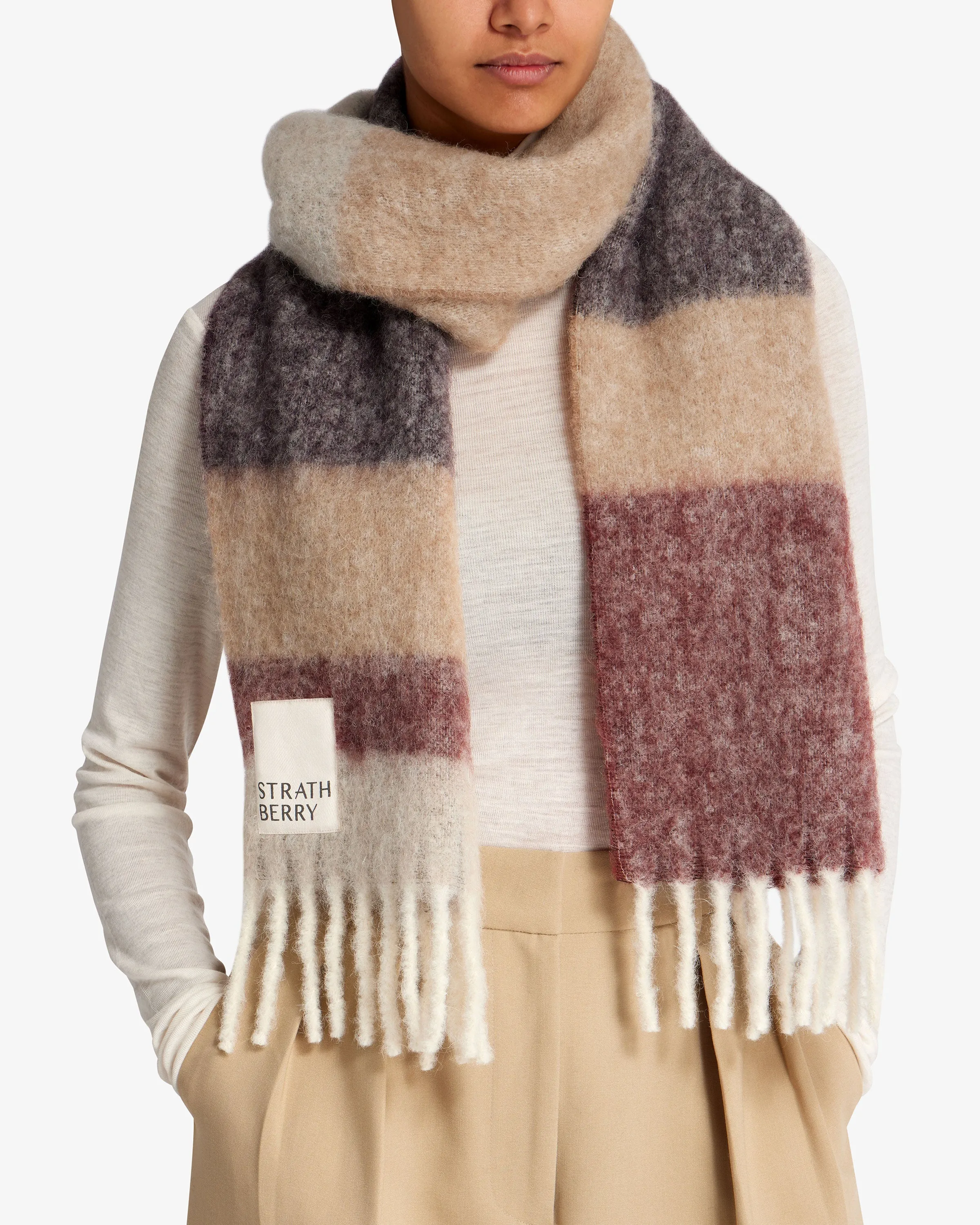 Mohair Blend Stripe Scarf - Chocolate Mix