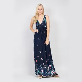 Navy Butterfly Sleeveless long dress