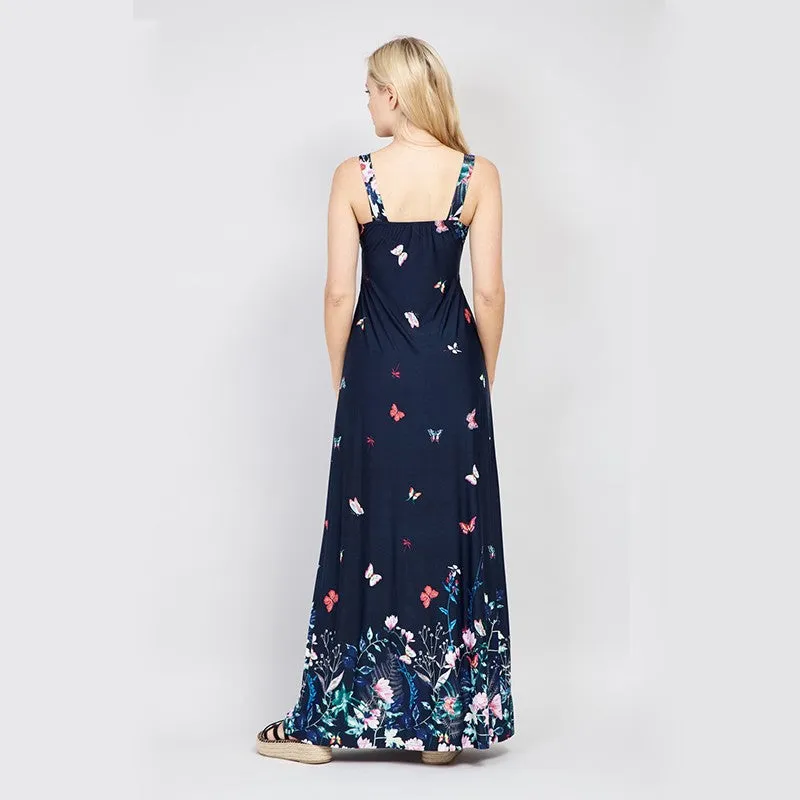 Navy Butterfly Sleeveless long dress