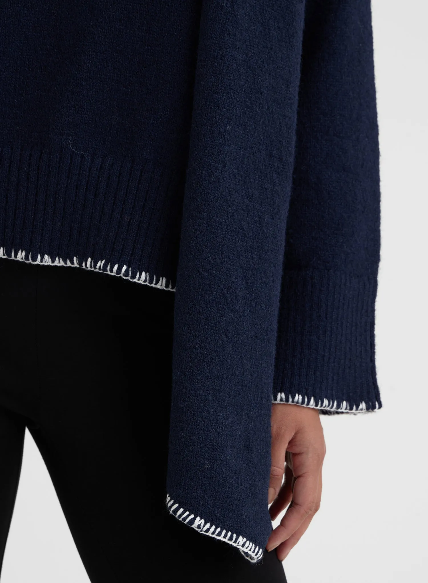 Navy Stitch Detail Knitted Jumper With Scarf - Lily