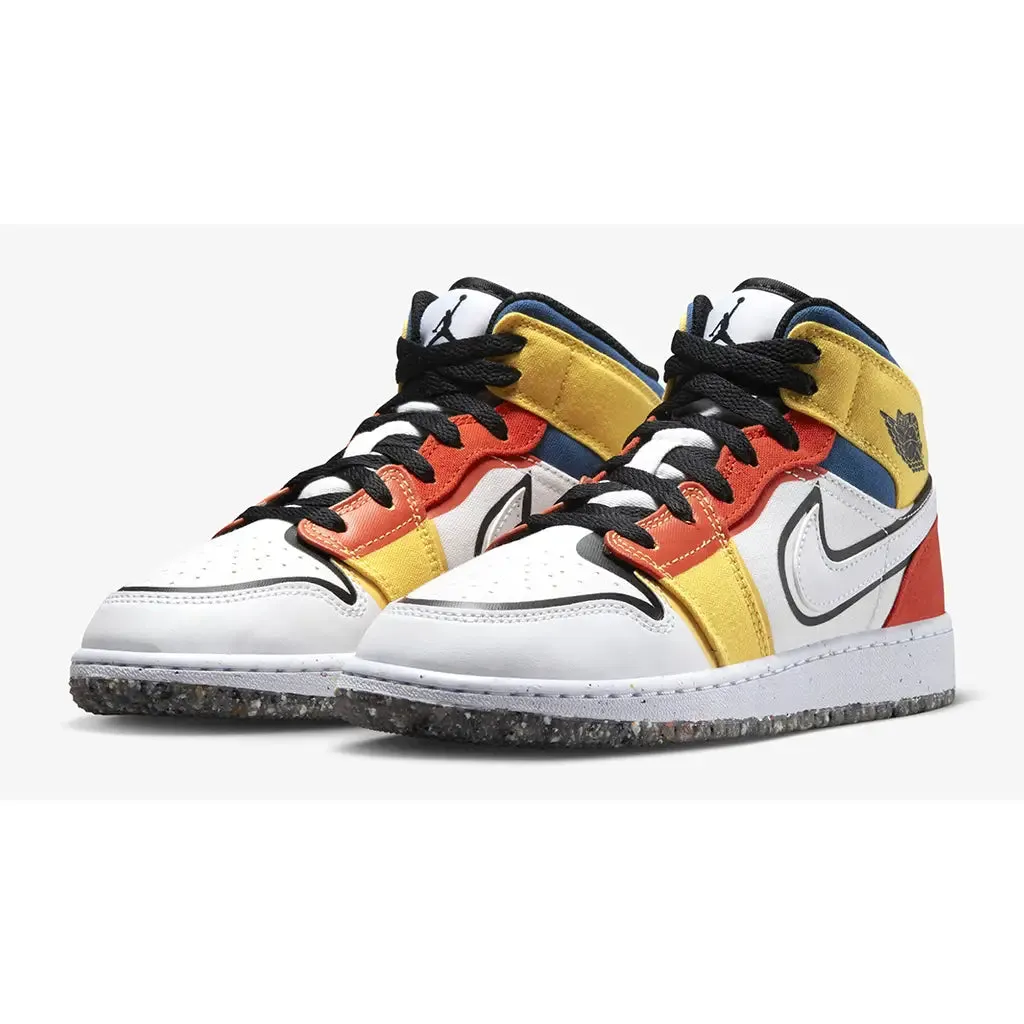 Nike Air Jordan 1 Mid Kids Shoes - White/Black/Red/Yellow/Blue