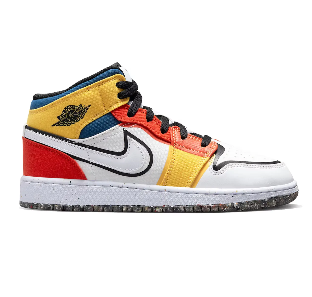 Nike Air Jordan 1 Mid Kids Shoes - White/Black/Red/Yellow/Blue