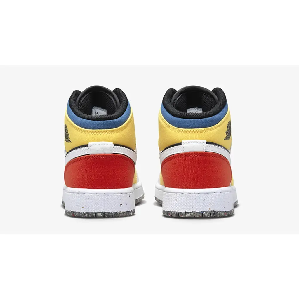 Nike Air Jordan 1 Mid Kids Shoes - White/Black/Red/Yellow/Blue