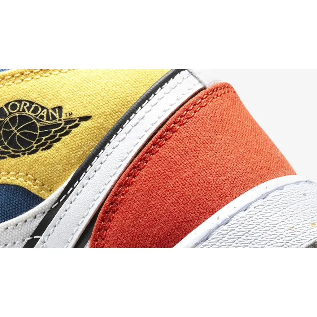 Nike Air Jordan 1 Mid Kids Shoes - White/Black/Red/Yellow/Blue