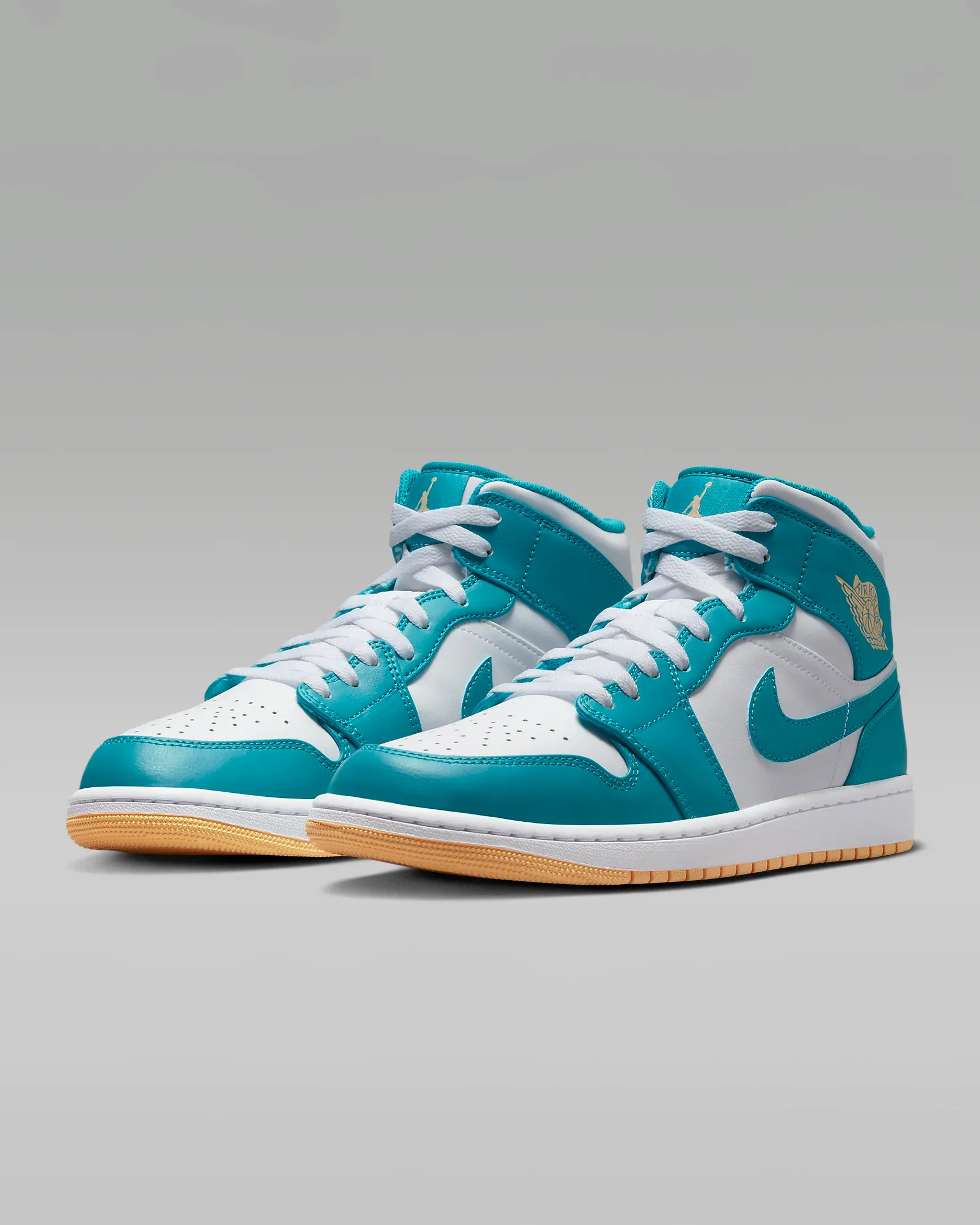 Nike Men's Air Jordan 1 Mid Shoes - Aquatone / White / Celestial Gold