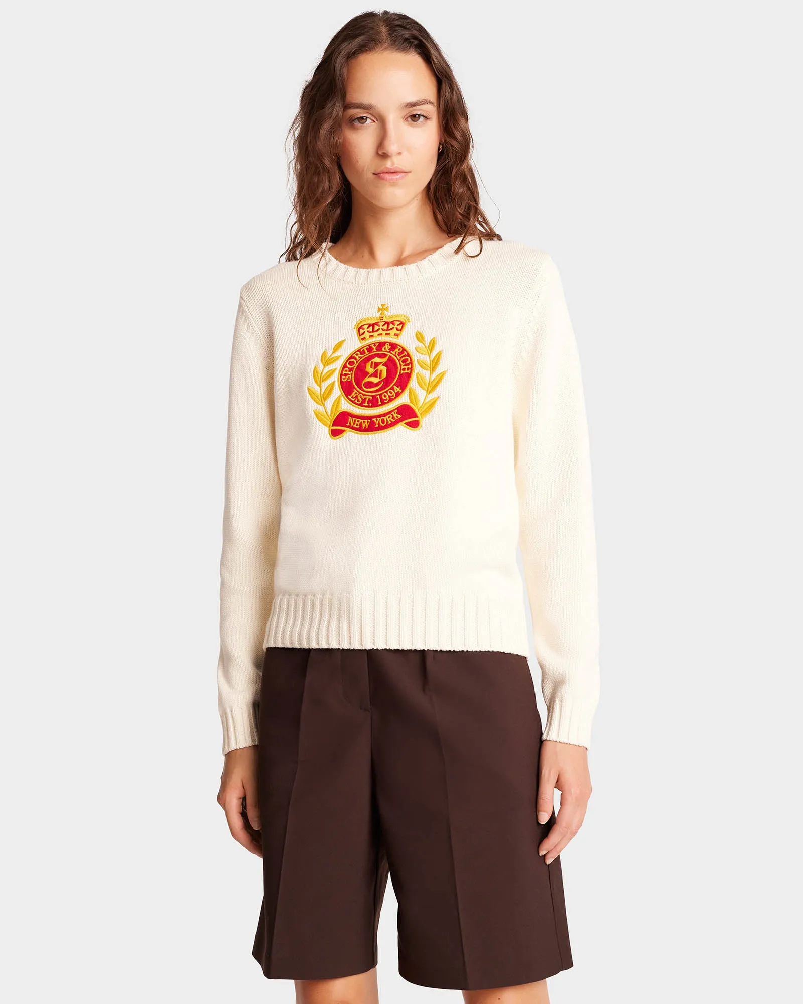 NY Crest Knitted Crewneck - Cream