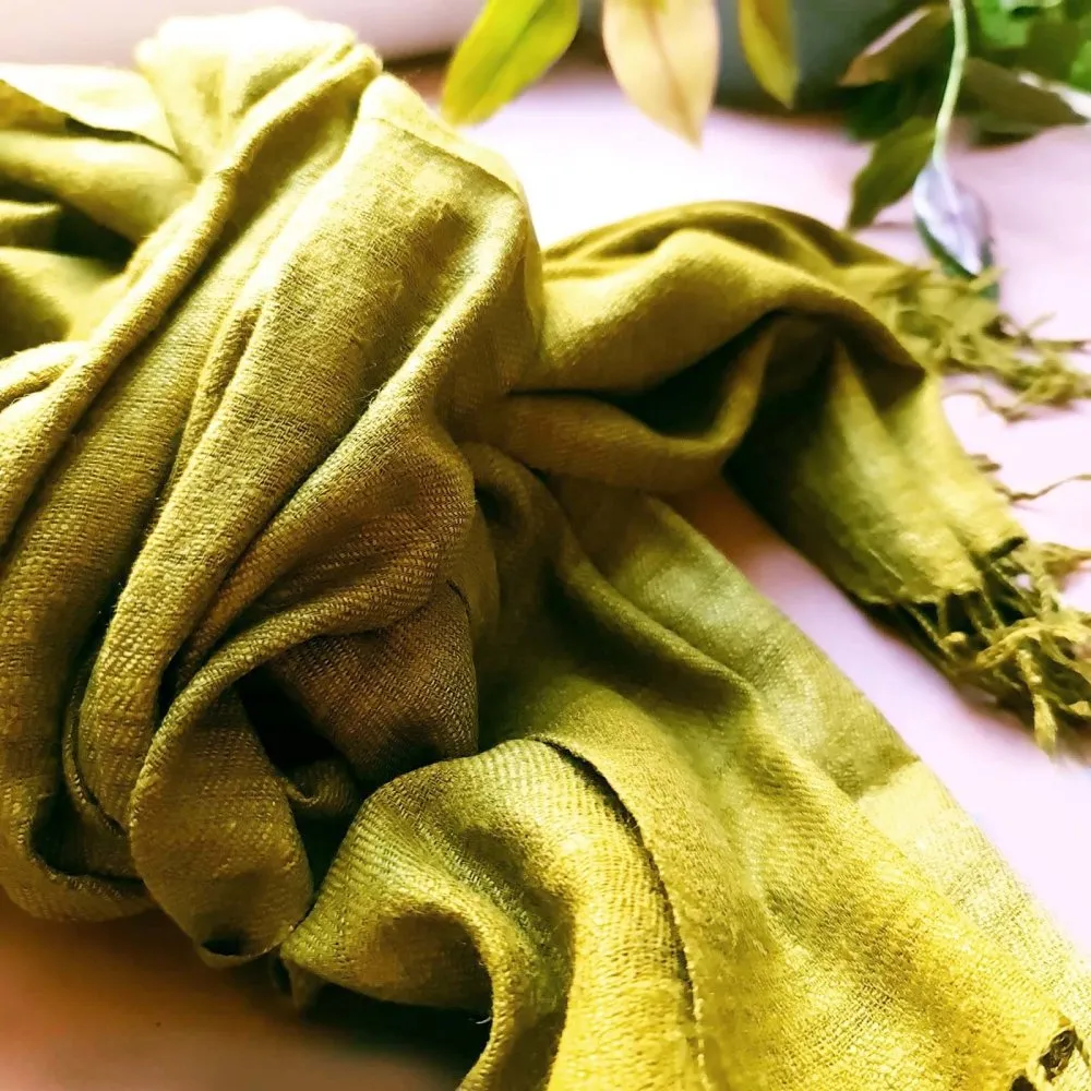 Olive Green Handwoven Eri Silk Scarf