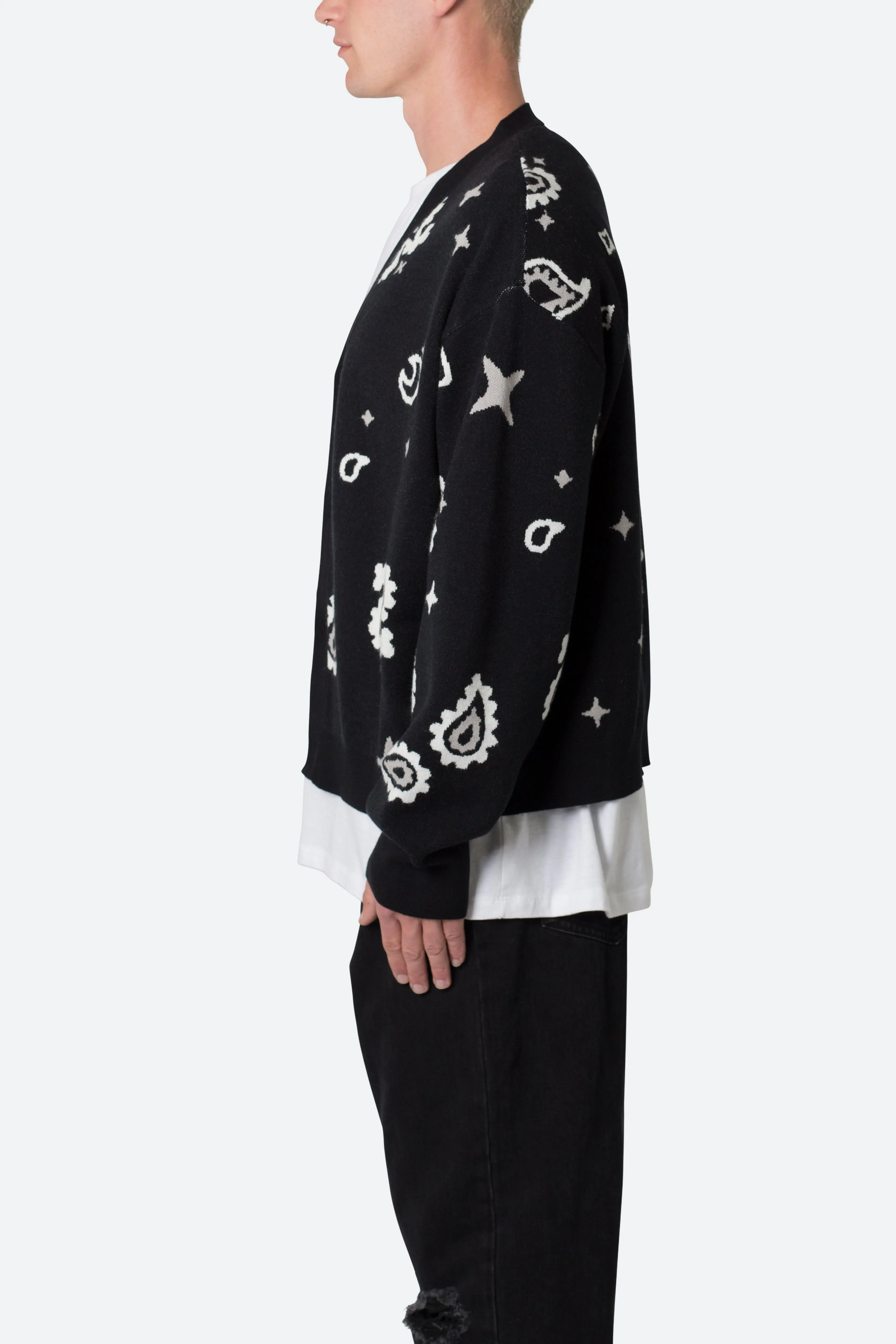 Paisley Cardigan Sweater - Black