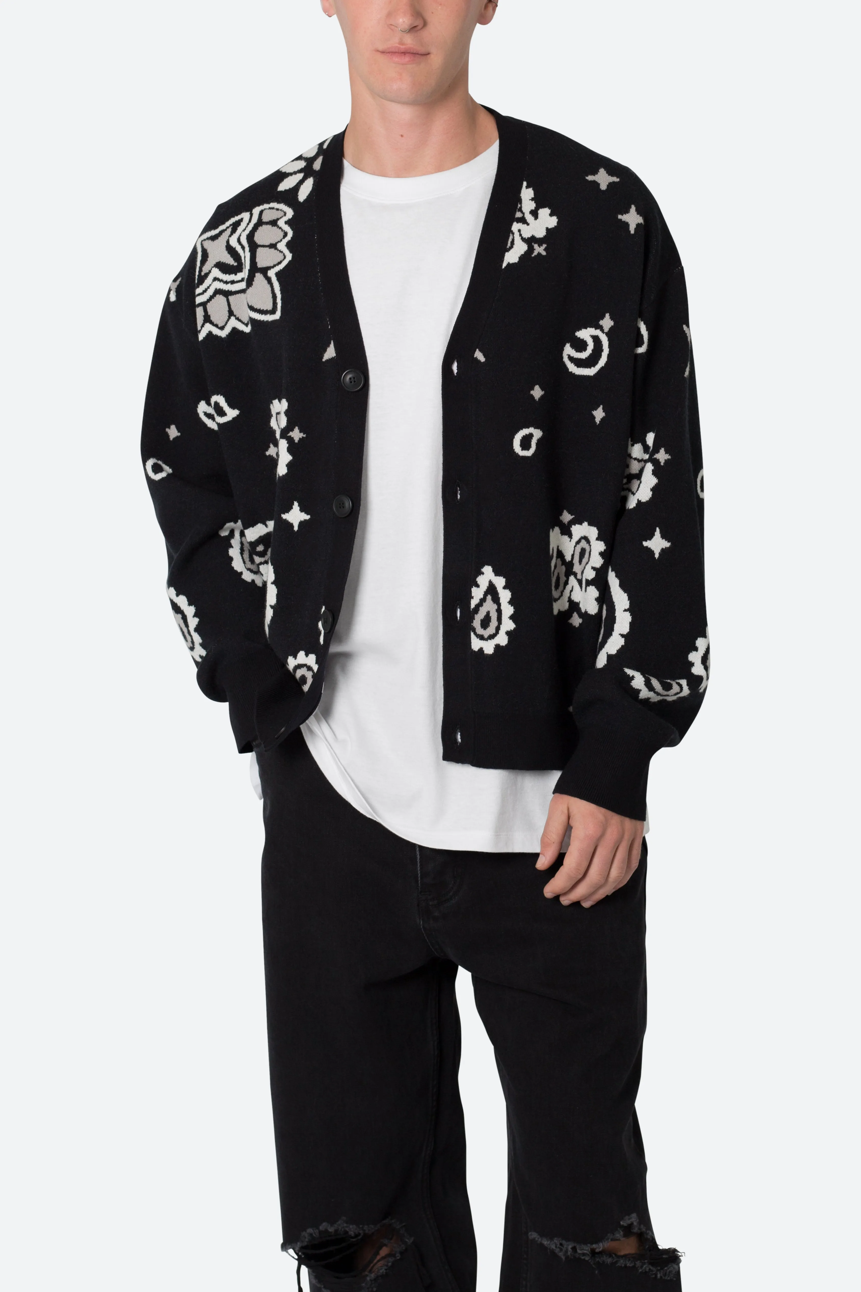 Paisley Cardigan Sweater - Black