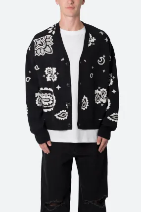 Paisley Cardigan Sweater - Black