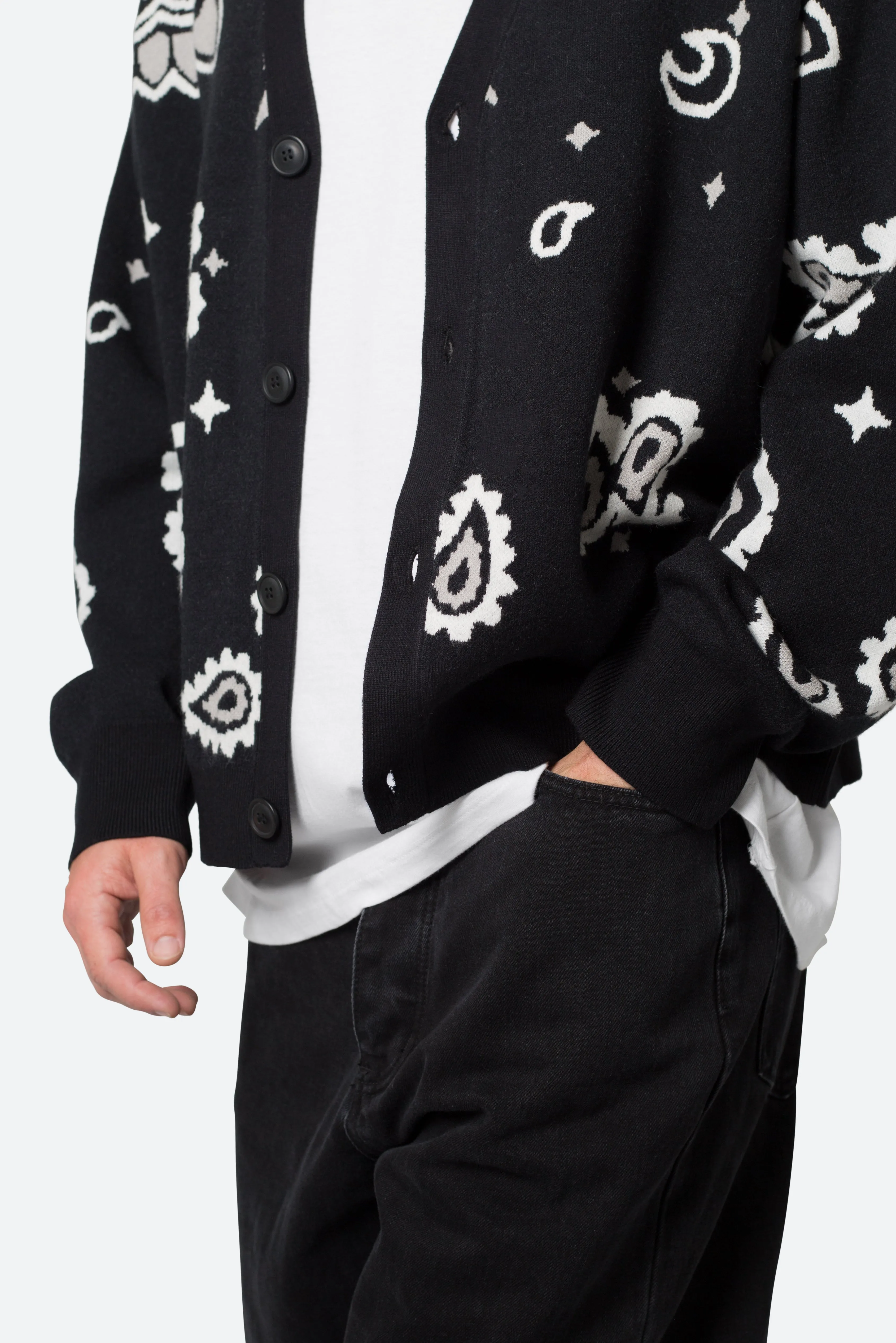 Paisley Cardigan Sweater - Black